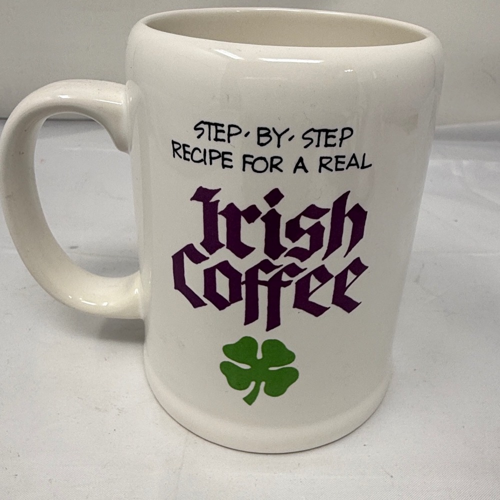 Vintage 1987 R Dakin Irish Coffee Recipe Mug White Ceramic Japan 14-9630 Humor